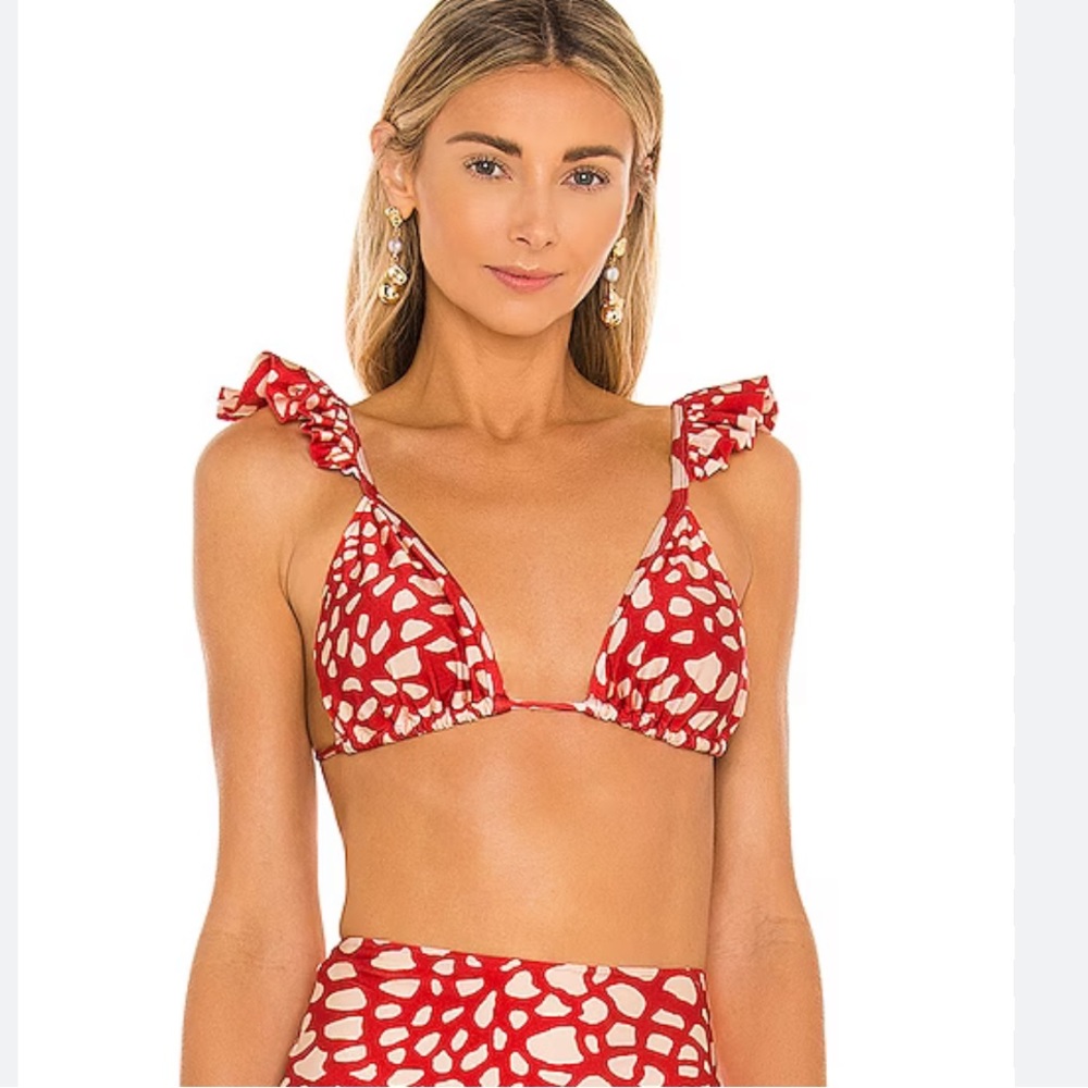 NWT!!
Spotted Ruffle Bikini Top in Red & Cream
PatBO Size Medium